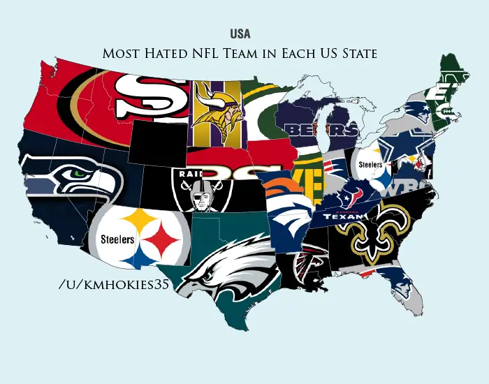 The most hated NFL teams by state