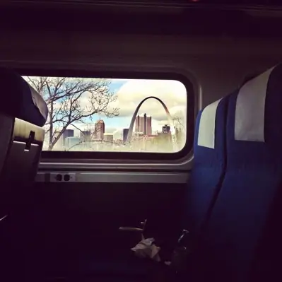 A view out the window of a train